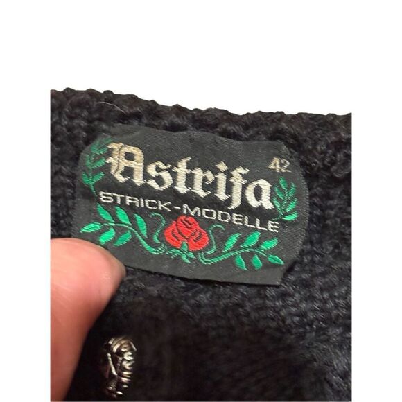 Vintage Astrifa Strick Modelle Austrian Folklore Cardigan Black Sweater Trachten - Picture 5 of 11
